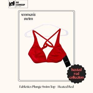 Fabletics Plunge Swim Top - Heated Red